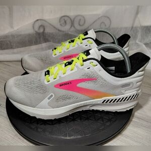 Brooks Womens Launch GTS 9 Running Shoes Grey White Pink Yellow Laces SIZE 9.5